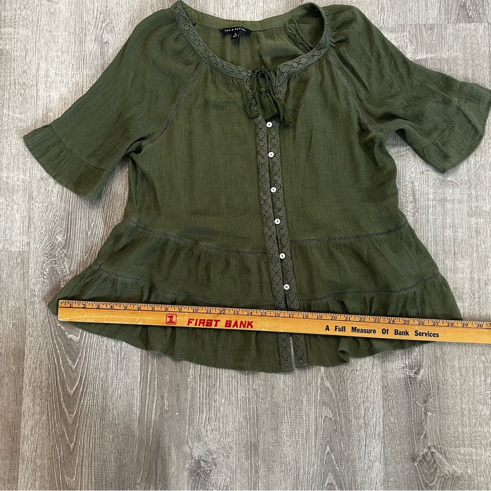 Zac & Rachel Green Puff Sleeve Peplum Blouse - Picture 5 of 8
